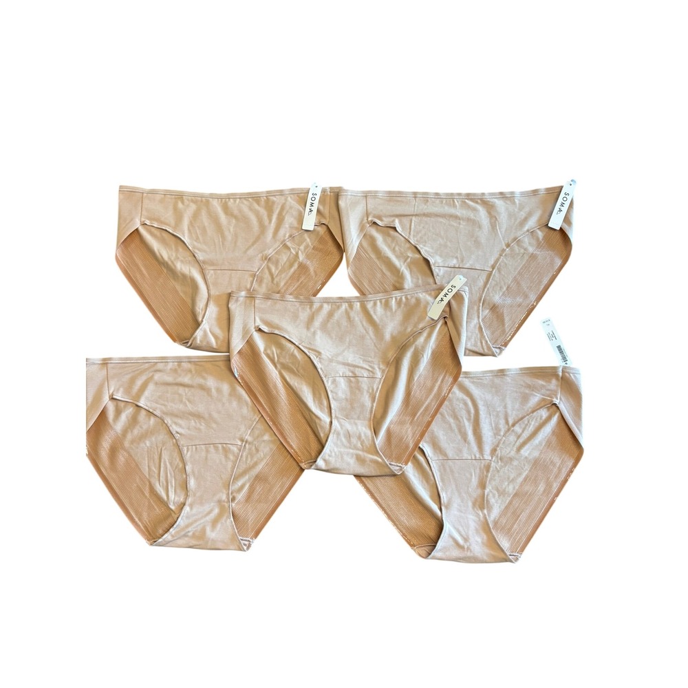 New Soma Vanishing Edge Panties Women XL Warm Amber Nude Cotton Bikini 5pk